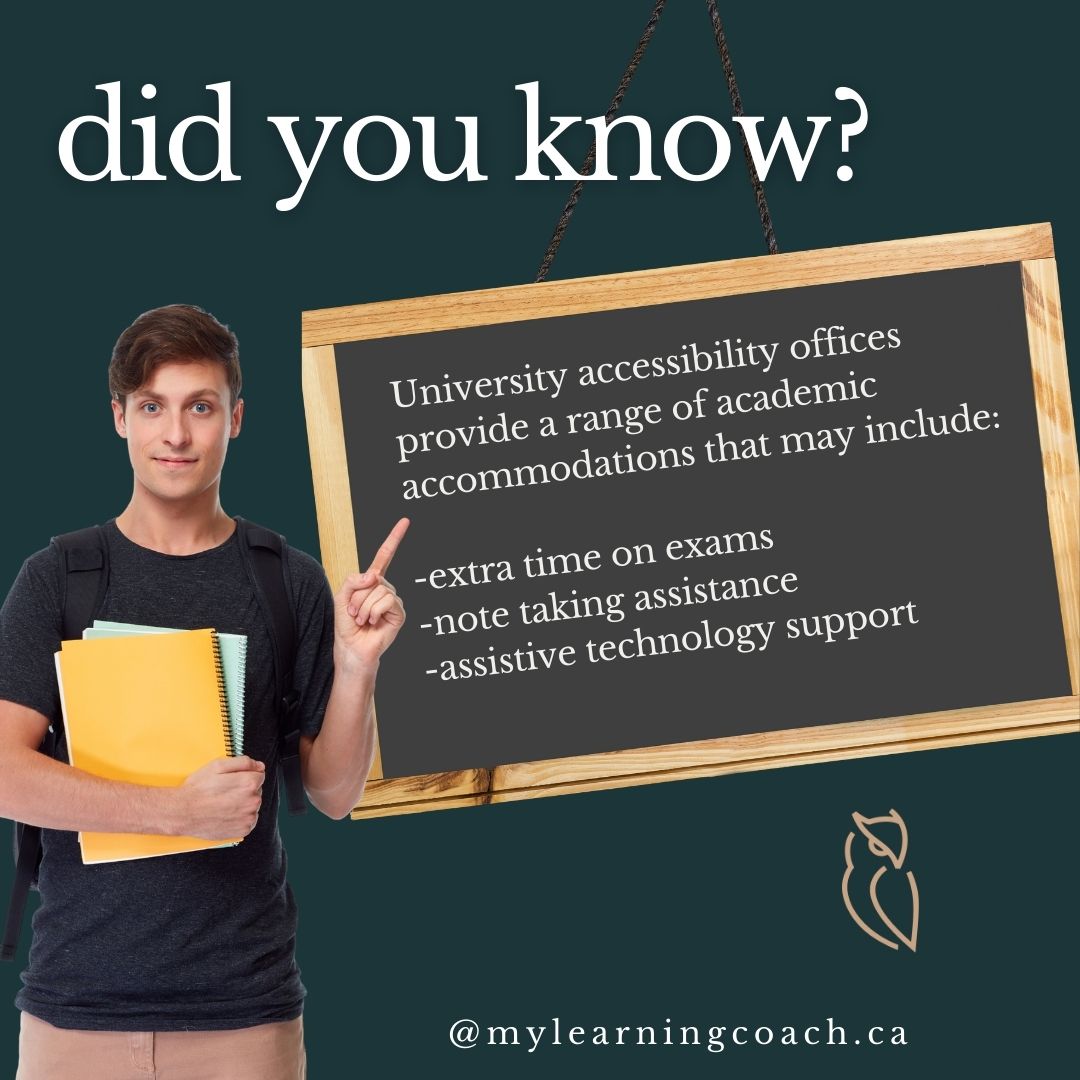 Did You Know?

University accessibility offices offer a variety of academic accommodations to support students with disabilities 🎓. These accommodations may include extended time for exams, note-taking assistance, access to assistive technology, and alternative format materials. By working with the accessibility office, students can ensure they have the support they need to succeed in their academic pursuits. Remember to reach out to your university's accessibility office to learn more about the services and accommodations available to you.

#AccessibilityMatters #InclusiveEducation. #AcademicSuccess #StudentSupport #EducationMatters #PersonalizedLearning #UniversityLife #LearningStrategies #HigherEducation #MyLearningCoach