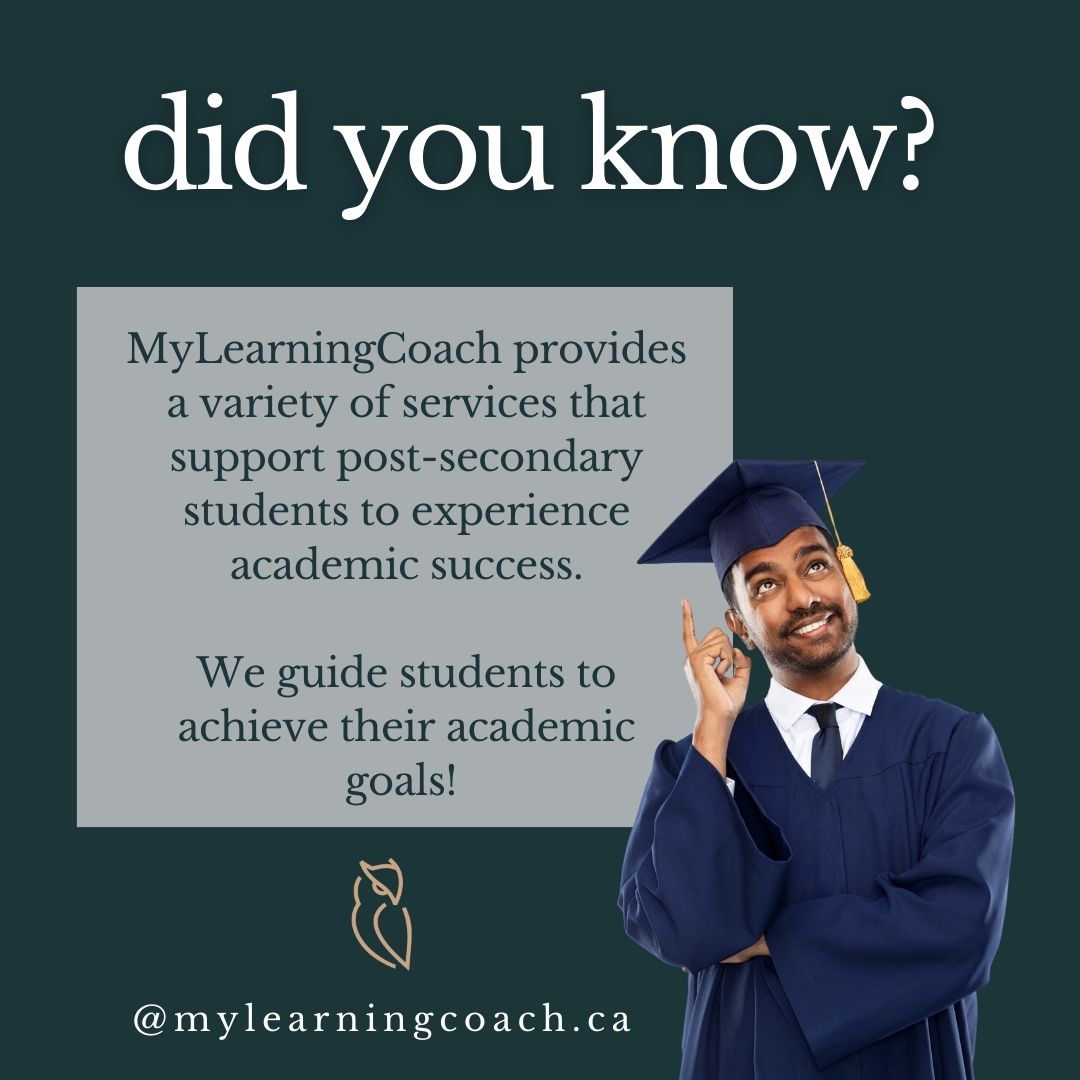 ❓Did you know? 

At MyLearningCoach, we offer a variety of services that support post-secondary students in reaching academic success. Our approach is personalized, strengths-based, and focused on meeting students where they are—academically and individually.

 #mylearningcoach #highereducation #accessibilityservices #postsecondarysupport